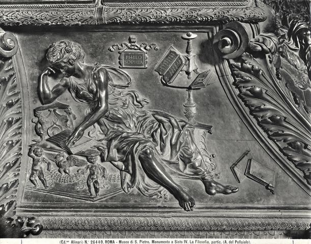 Alinari, Fratelli — Roma - Museo di S. Pietro. Monumento a Sisto IV. La Filosofia. partic. (A. del Pollaiolo) — particolare